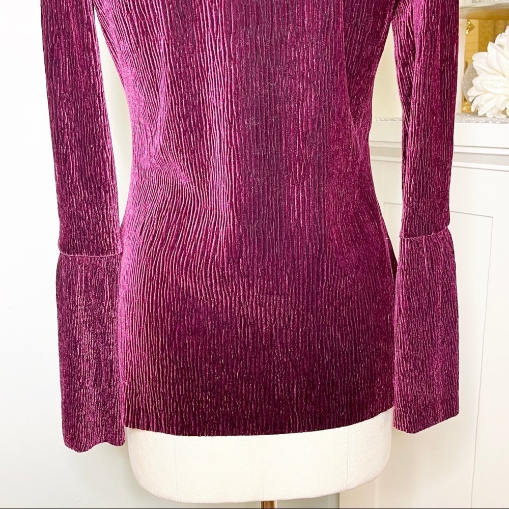 Tribal Burgundy Velvet Scoop Neck Bell Sleeve Stretchy Top Medium - Picture 10 of 13